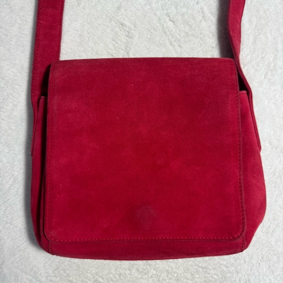 Donna Karan Handbags - Vintage Red Suede Shoulder Bag, Made in Italy by Donna Karan New York